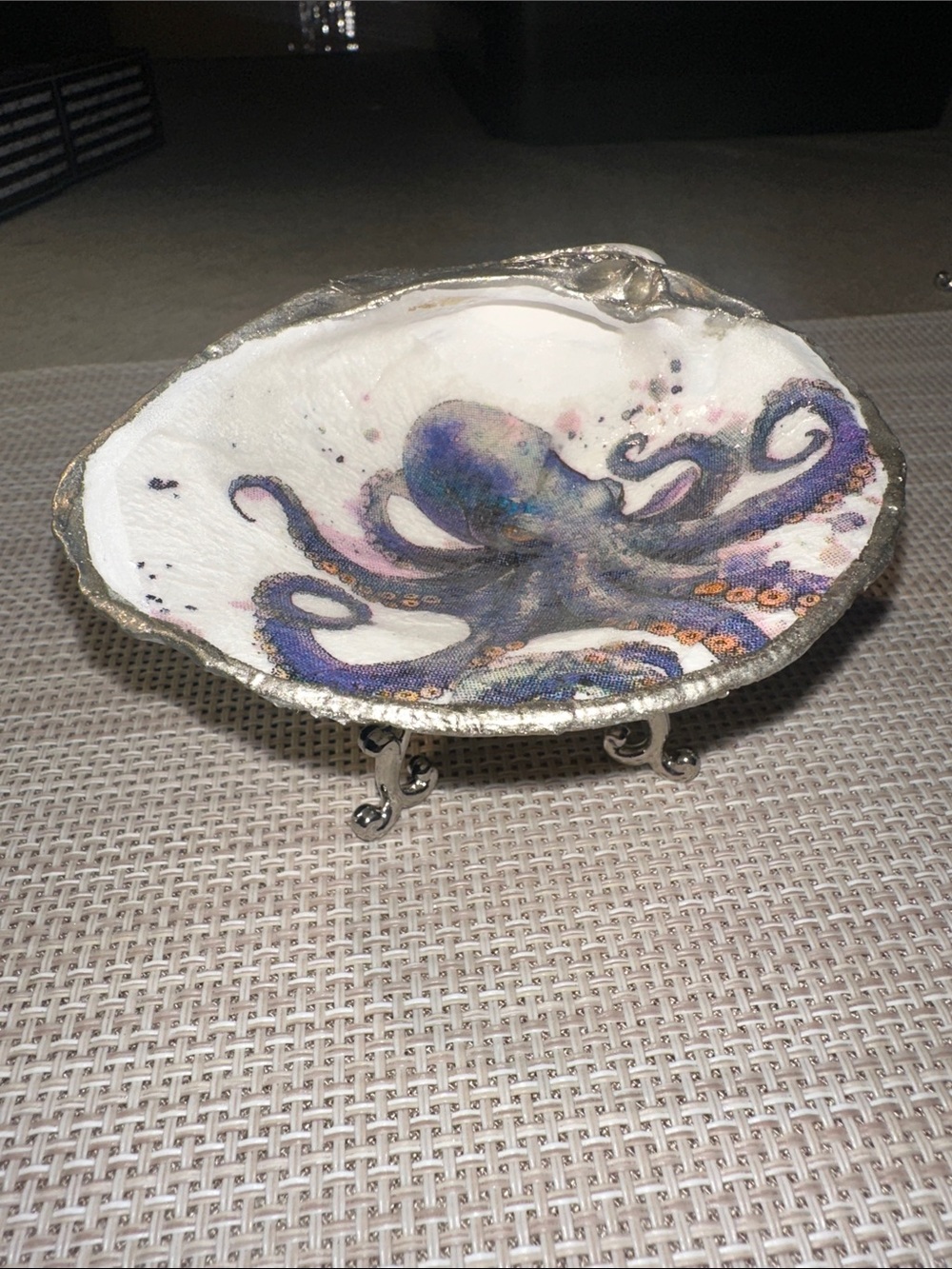 Decorative Octopus Shell Dish - White and Purple